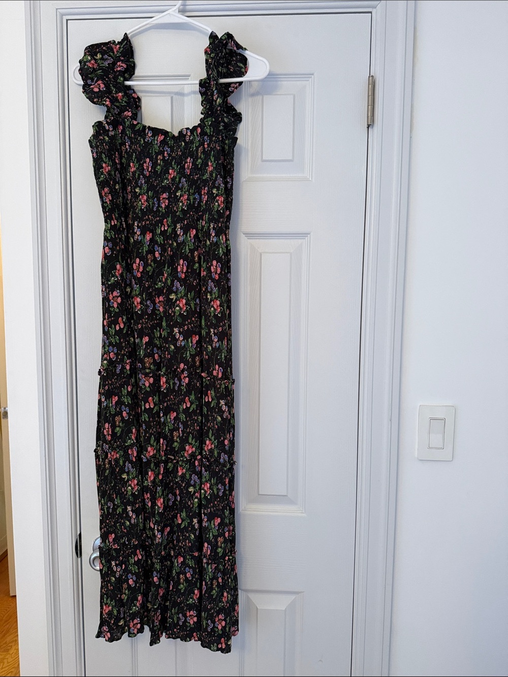 Ellie Nap Dress Hill House Floral Black Dress with Pink and Green Buds